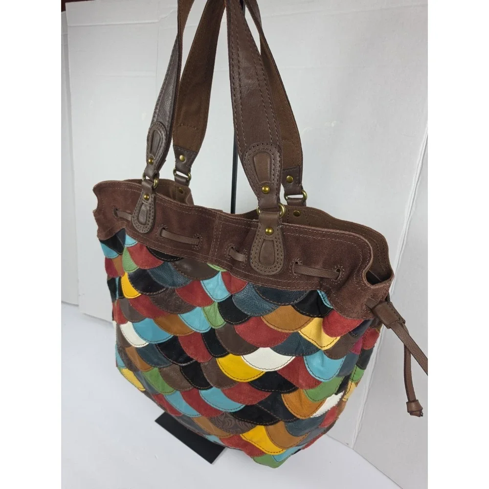 Vtg Y2K Lucky Brand Sabrina Hobo/Shoulder Bag Scalloped Patchwork Leather